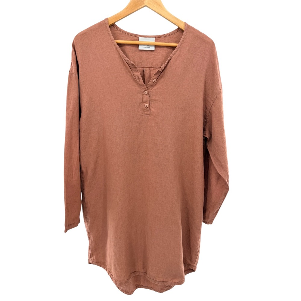 Parachute Sleep Shirt Womens L Pink Clay Linen Popover Henley Nightie Portugal